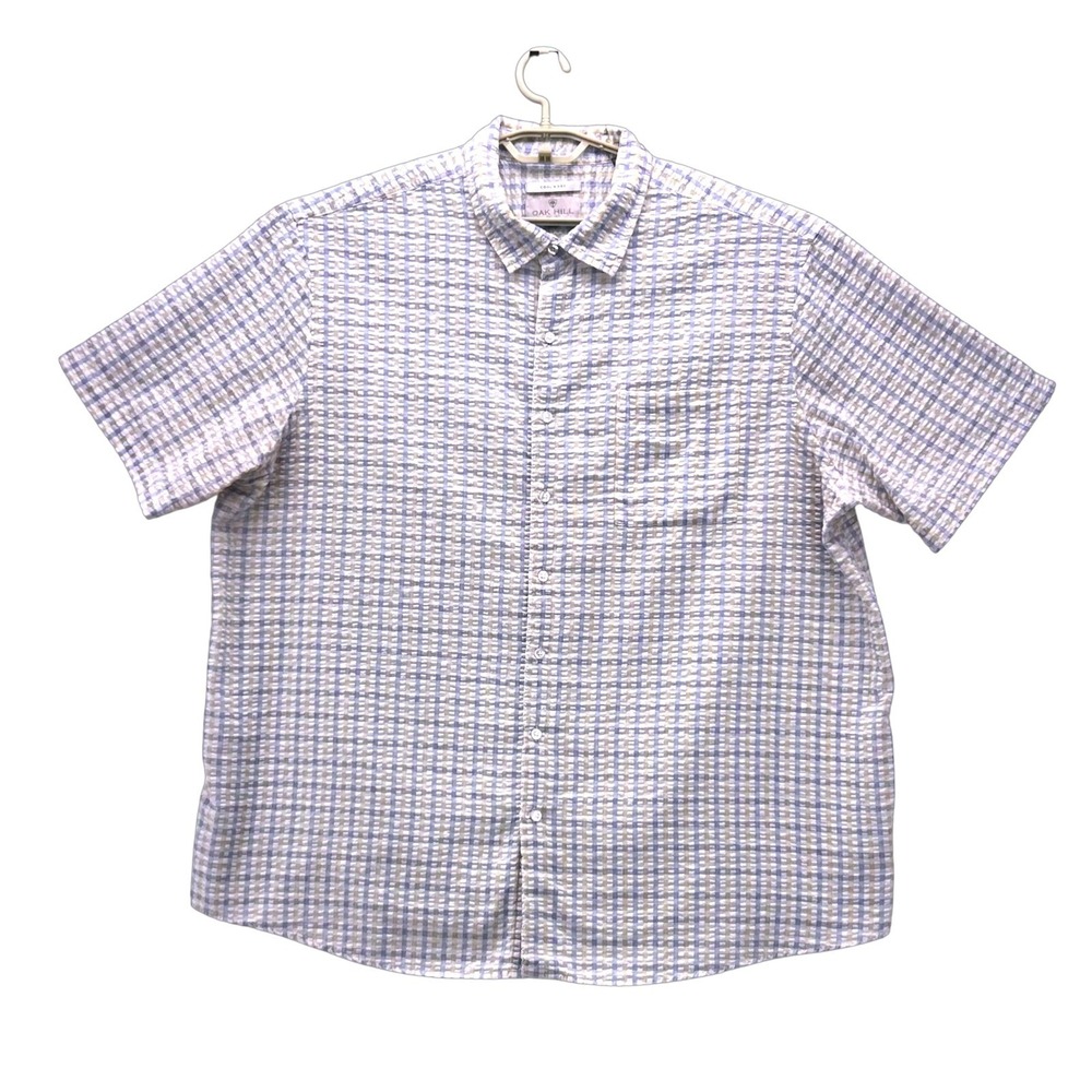Oak Hill Seersucker Button Up‎ Shirt Blue Green 2XL